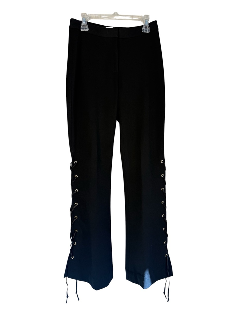 Caché Women’s Black Lace-Up Pants Sz 0 90s Y2K Western Flare Leg Going Out